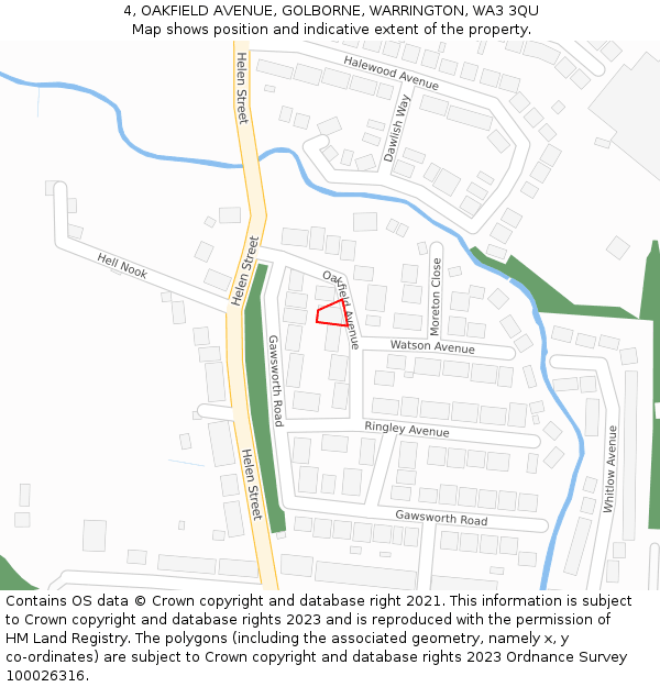 4, OAKFIELD AVENUE, GOLBORNE, WARRINGTON, WA3 3QU: Location map and indicative extent of plot