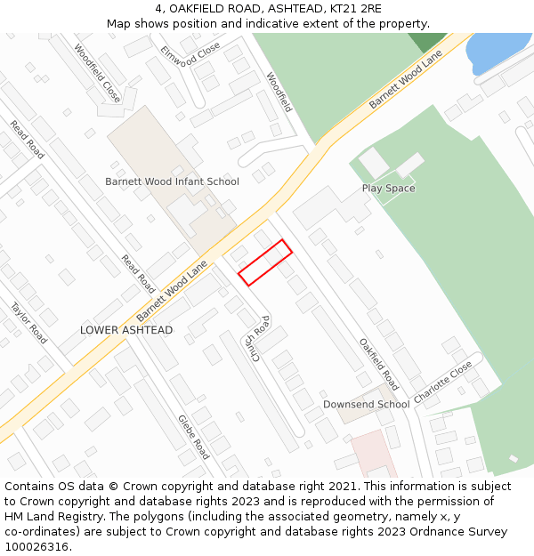 4, OAKFIELD ROAD, ASHTEAD, KT21 2RE: Location map and indicative extent of plot