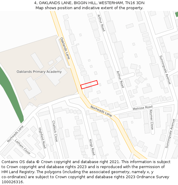 4, OAKLANDS LANE, BIGGIN HILL, WESTERHAM, TN16 3DN: Location map and indicative extent of plot