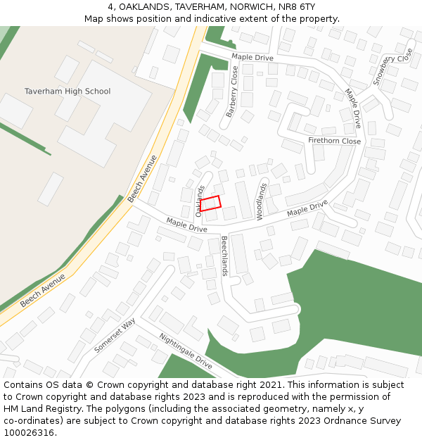 4, OAKLANDS, TAVERHAM, NORWICH, NR8 6TY: Location map and indicative extent of plot