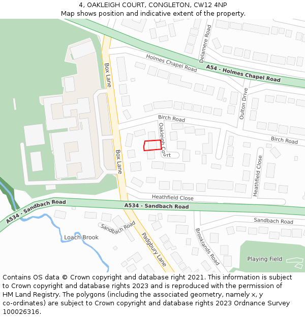 4, OAKLEIGH COURT, CONGLETON, CW12 4NP: Location map and indicative extent of plot