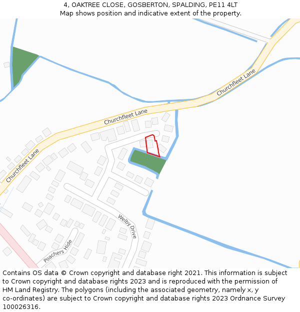 4, OAKTREE CLOSE, GOSBERTON, SPALDING, PE11 4LT: Location map and indicative extent of plot
