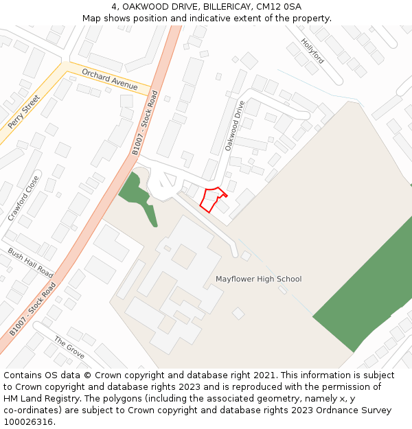4, OAKWOOD DRIVE, BILLERICAY, CM12 0SA: Location map and indicative extent of plot