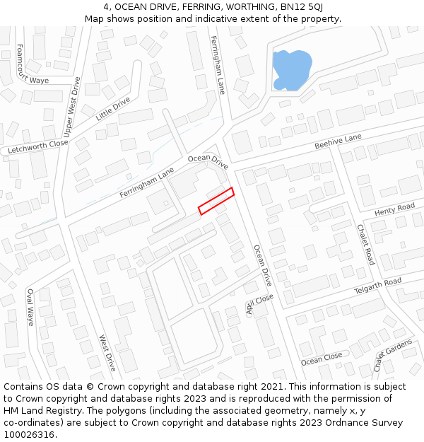 4, OCEAN DRIVE, FERRING, WORTHING, BN12 5QJ: Location map and indicative extent of plot