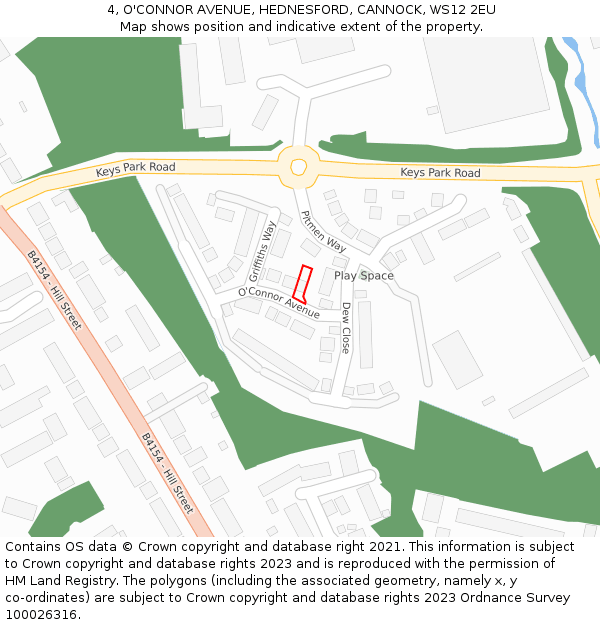4, O'CONNOR AVENUE, HEDNESFORD, CANNOCK, WS12 2EU: Location map and indicative extent of plot