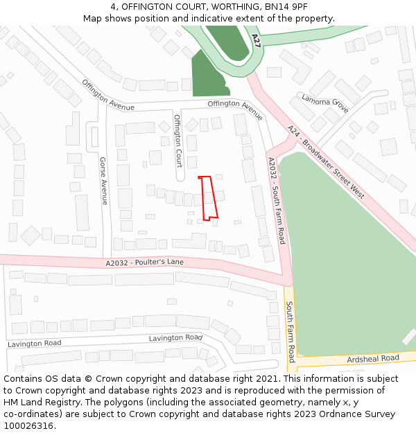 4, OFFINGTON COURT, WORTHING, BN14 9PF: Location map and indicative extent of plot