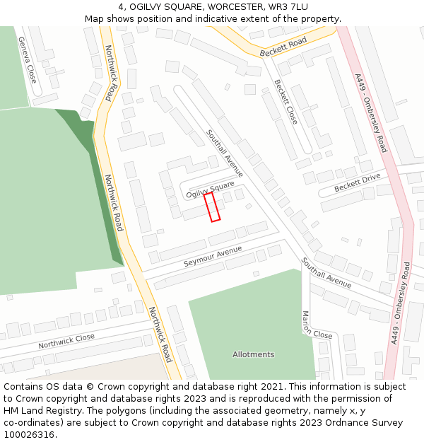4, OGILVY SQUARE, WORCESTER, WR3 7LU: Location map and indicative extent of plot