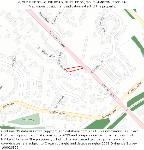 4, OLD BRIDGE HOUSE ROAD, BURSLEDON, SOUTHAMPTON, SO31 8AJ: Location map and indicative extent of plot