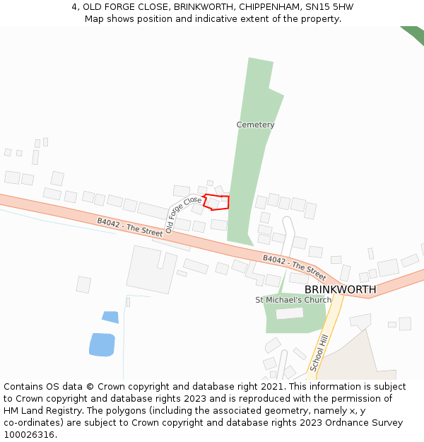 4, OLD FORGE CLOSE, BRINKWORTH, CHIPPENHAM, SN15 5HW: Location map and indicative extent of plot