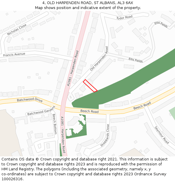 4, OLD HARPENDEN ROAD, ST ALBANS, AL3 6AX: Location map and indicative extent of plot