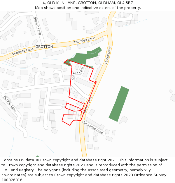 4, OLD KILN LANE, GROTTON, OLDHAM, OL4 5RZ: Location map and indicative extent of plot