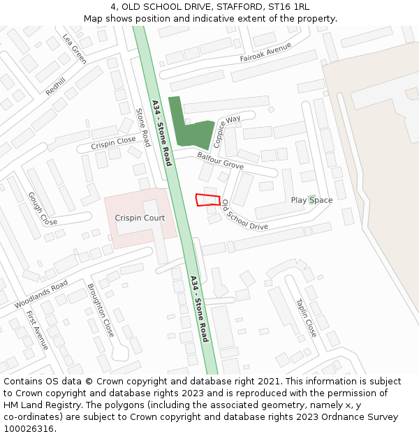 4, OLD SCHOOL DRIVE, STAFFORD, ST16 1RL: Location map and indicative extent of plot