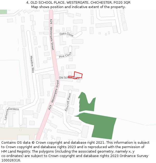 4, OLD SCHOOL PLACE, WESTERGATE, CHICHESTER, PO20 3QR: Location map and indicative extent of plot
