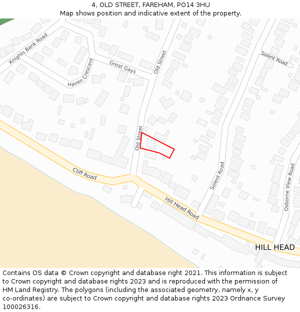 4, OLD STREET, FAREHAM, PO14 3HU: Location map and indicative extent of plot