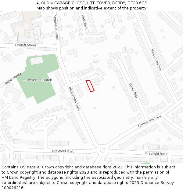 4, OLD VICARAGE CLOSE, LITTLEOVER, DERBY, DE23 6GS: Location map and indicative extent of plot