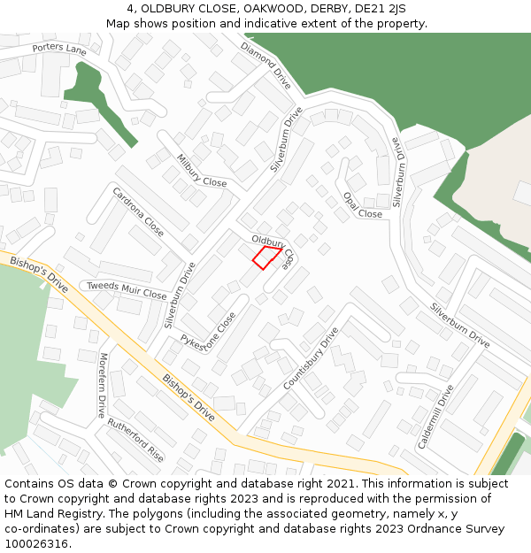 4, OLDBURY CLOSE, OAKWOOD, DERBY, DE21 2JS: Location map and indicative extent of plot