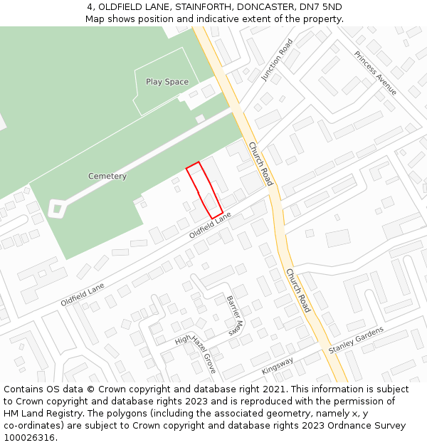 4, OLDFIELD LANE, STAINFORTH, DONCASTER, DN7 5ND: Location map and indicative extent of plot