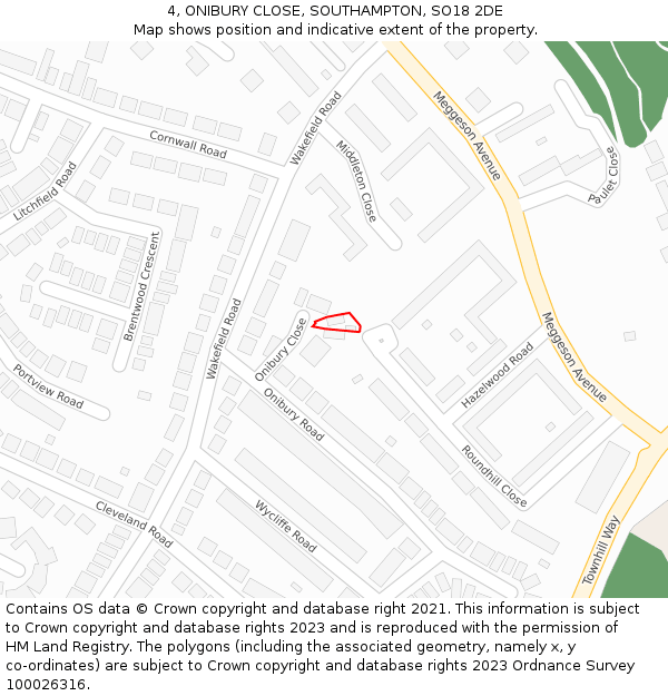 4, ONIBURY CLOSE, SOUTHAMPTON, SO18 2DE: Location map and indicative extent of plot