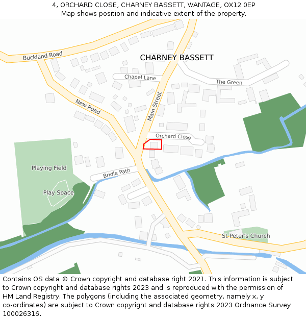 4, ORCHARD CLOSE, CHARNEY BASSETT, WANTAGE, OX12 0EP: Location map and indicative extent of plot