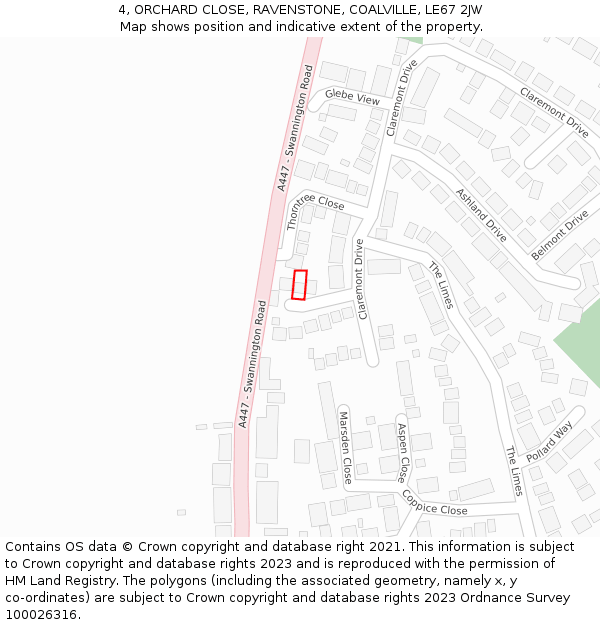 4, ORCHARD CLOSE, RAVENSTONE, COALVILLE, LE67 2JW: Location map and indicative extent of plot