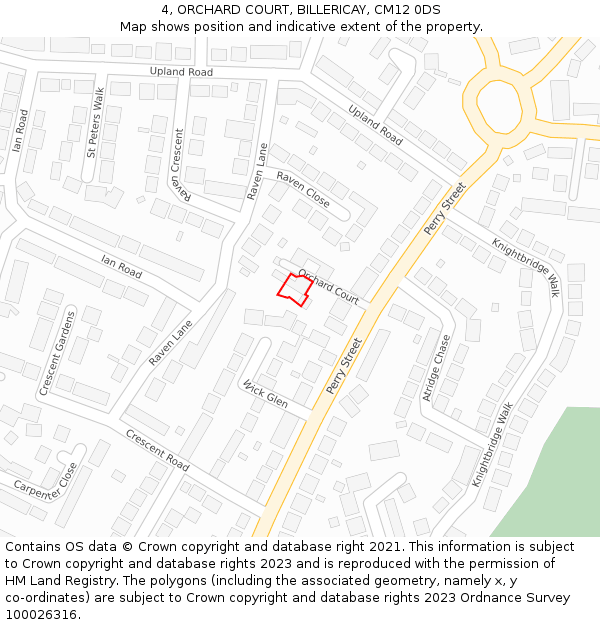 4, ORCHARD COURT, BILLERICAY, CM12 0DS: Location map and indicative extent of plot