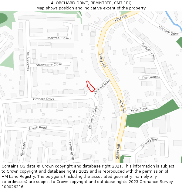 4, ORCHARD DRIVE, BRAINTREE, CM7 1EQ: Location map and indicative extent of plot