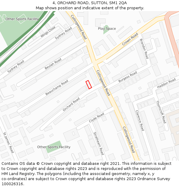 4, ORCHARD ROAD, SUTTON, SM1 2QA: Location map and indicative extent of plot