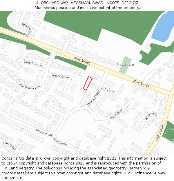 4, ORCHARD WAY, MEASHAM, SWADLINCOTE, DE12 7JZ: Location map and indicative extent of plot