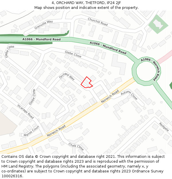 4, ORCHARD WAY, THETFORD, IP24 2JF: Location map and indicative extent of plot