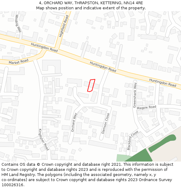 4, ORCHARD WAY, THRAPSTON, KETTERING, NN14 4RE: Location map and indicative extent of plot