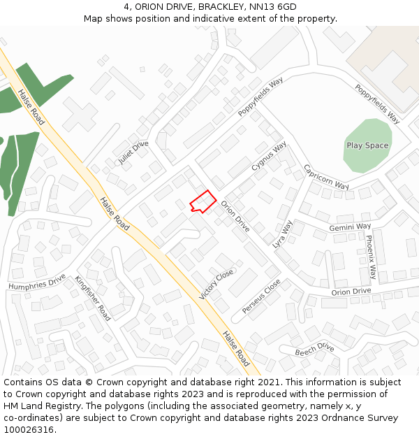 4, ORION DRIVE, BRACKLEY, NN13 6GD: Location map and indicative extent of plot