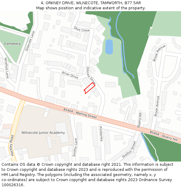 4, ORKNEY DRIVE, WILNECOTE, TAMWORTH, B77 5AR: Location map and indicative extent of plot