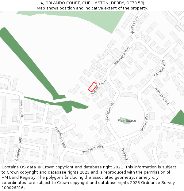 4, ORLANDO COURT, CHELLASTON, DERBY, DE73 5BJ: Location map and indicative extent of plot