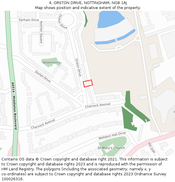 4, ORSTON DRIVE, NOTTINGHAM, NG8 1AJ: Location map and indicative extent of plot