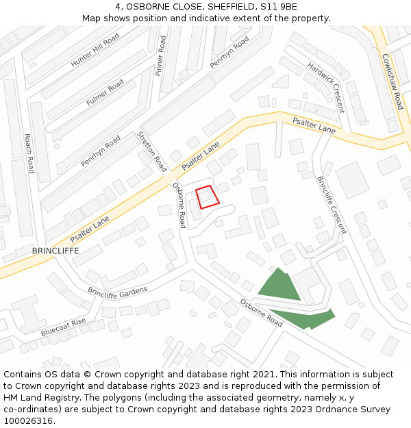 4, OSBORNE CLOSE, SHEFFIELD, S11 9BE: Location map and indicative extent of plot