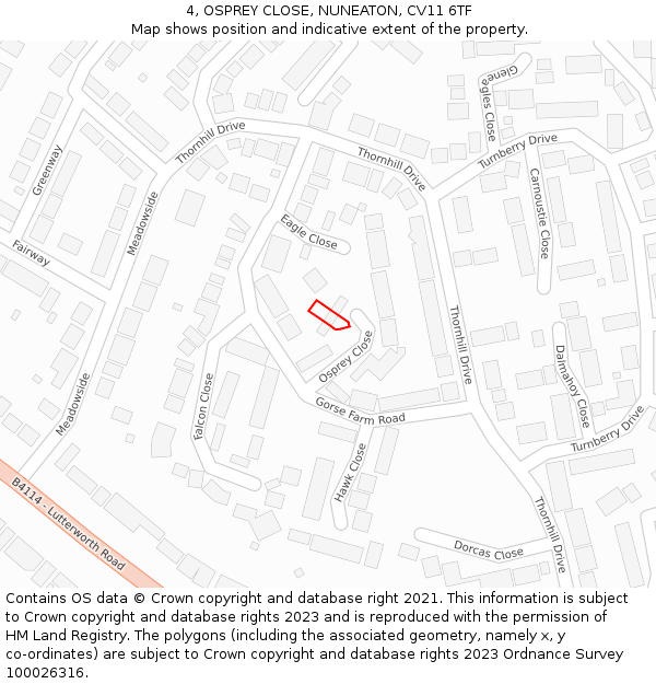 4, OSPREY CLOSE, NUNEATON, CV11 6TF: Location map and indicative extent of plot