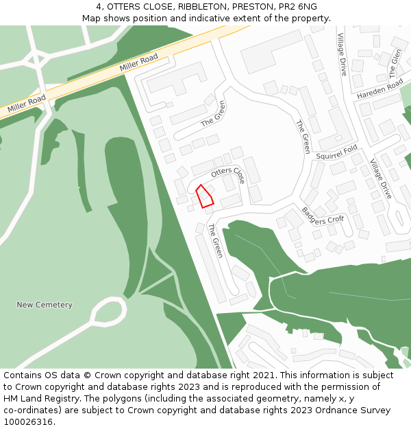 4, OTTERS CLOSE, RIBBLETON, PRESTON, PR2 6NG: Location map and indicative extent of plot