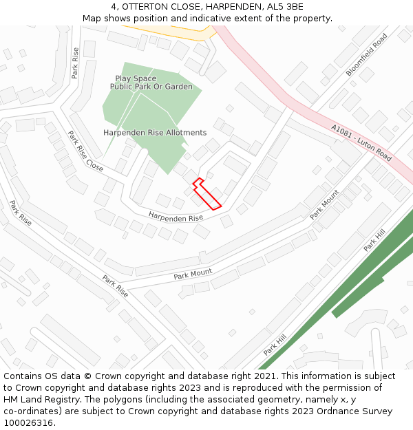 4, OTTERTON CLOSE, HARPENDEN, AL5 3BE: Location map and indicative extent of plot