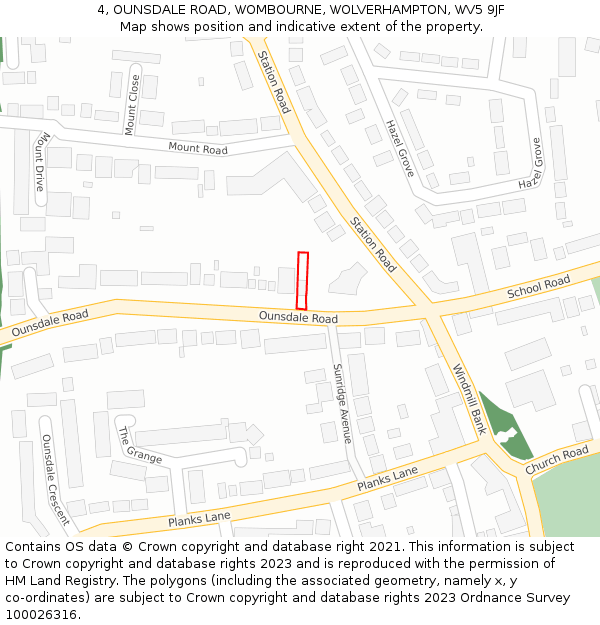 4, OUNSDALE ROAD, WOMBOURNE, WOLVERHAMPTON, WV5 9JF: Location map and indicative extent of plot