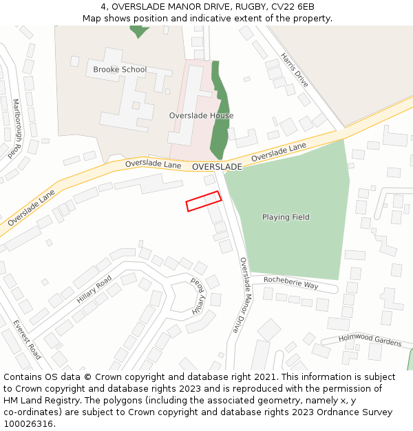 4, OVERSLADE MANOR DRIVE, RUGBY, CV22 6EB: Location map and indicative extent of plot