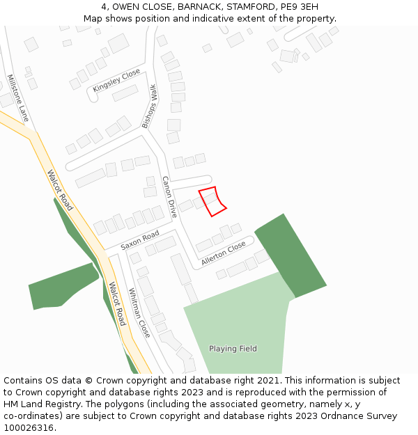 4, OWEN CLOSE, BARNACK, STAMFORD, PE9 3EH: Location map and indicative extent of plot