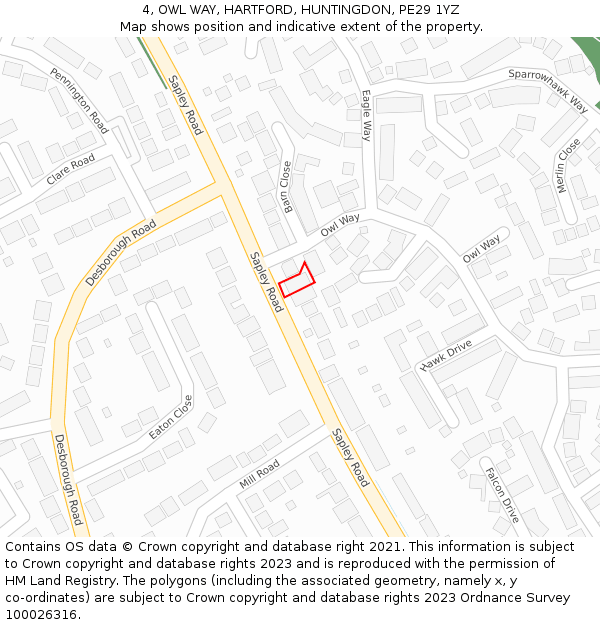 4, OWL WAY, HARTFORD, HUNTINGDON, PE29 1YZ: Location map and indicative extent of plot