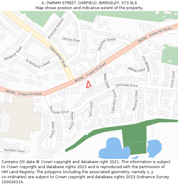4, OWRAM STREET, DARFIELD, BARNSLEY, S73 9LS: Location map and indicative extent of plot