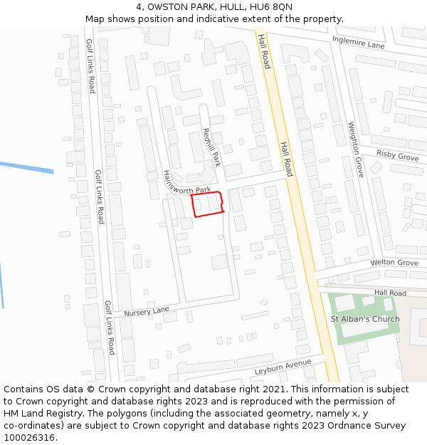 4, OWSTON PARK, HULL, HU6 8QN: Location map and indicative extent of plot
