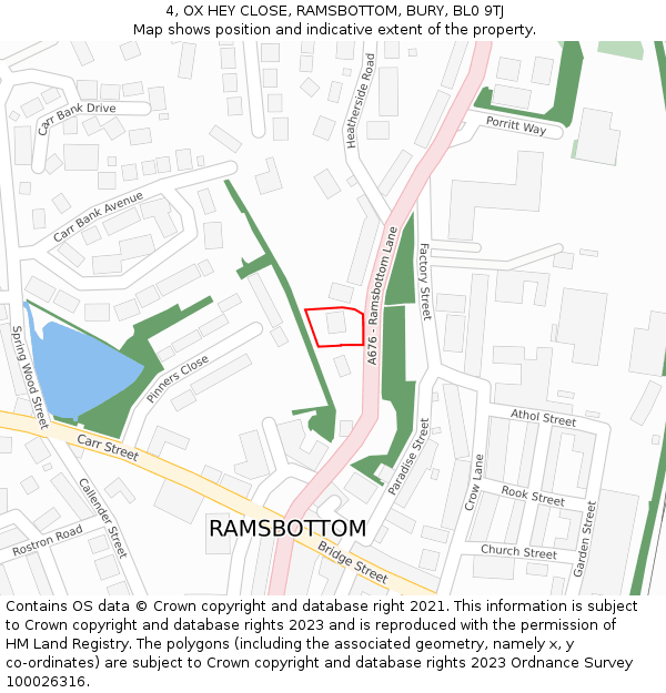4, OX HEY CLOSE, RAMSBOTTOM, BURY, BL0 9TJ: Location map and indicative extent of plot