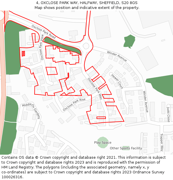 4, OXCLOSE PARK WAY, HALFWAY, SHEFFIELD, S20 8GS: Location map and indicative extent of plot