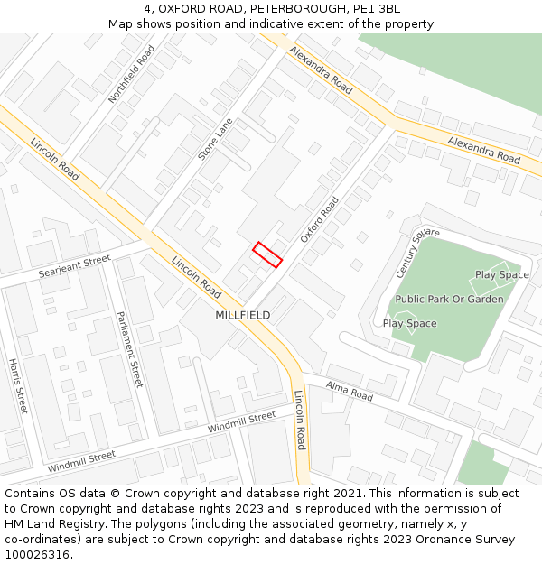 4, OXFORD ROAD, PETERBOROUGH, PE1 3BL: Location map and indicative extent of plot
