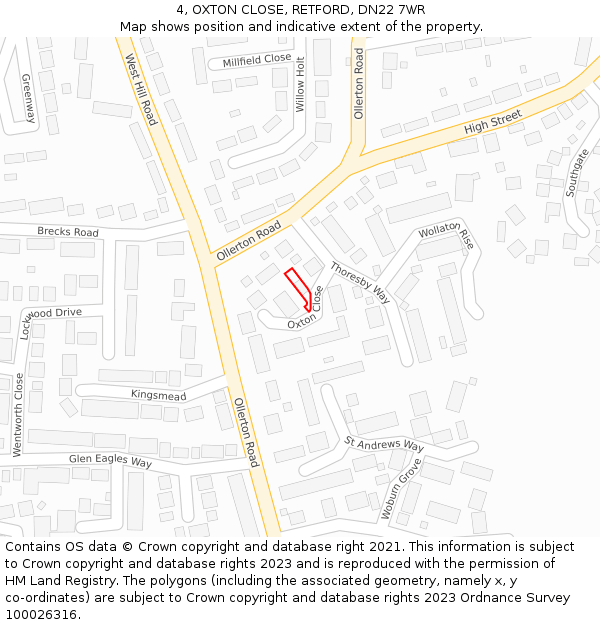 4, OXTON CLOSE, RETFORD, DN22 7WR: Location map and indicative extent of plot
