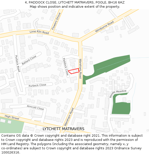 4, PADDOCK CLOSE, LYTCHETT MATRAVERS, POOLE, BH16 6AZ: Location map and indicative extent of plot