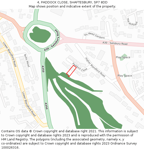 4, PADDOCK CLOSE, SHAFTESBURY, SP7 8DD: Location map and indicative extent of plot